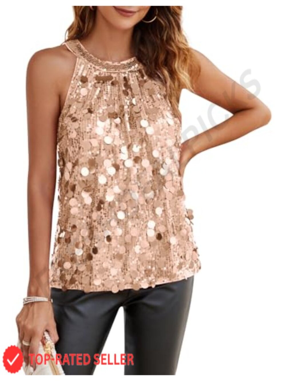 Halter Sequin Tank Top Sleeveless Sparkly Ruched Party Club Shirt